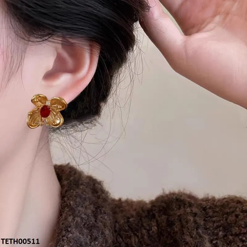 Flower Red Stone Earrings