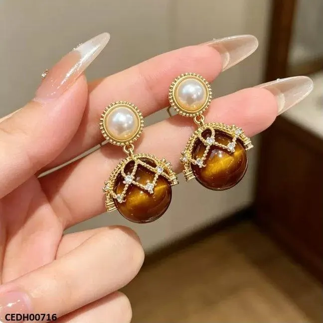 Round Pearl Drop Earrings