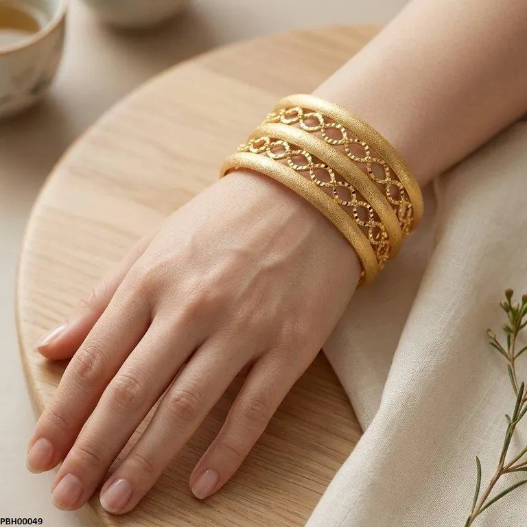 Textured Gold Lattice Bangles Set