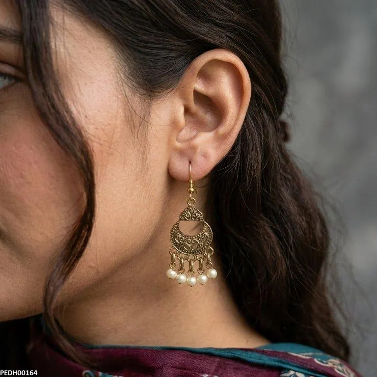 Antique Moon Pearl Drop Earrings