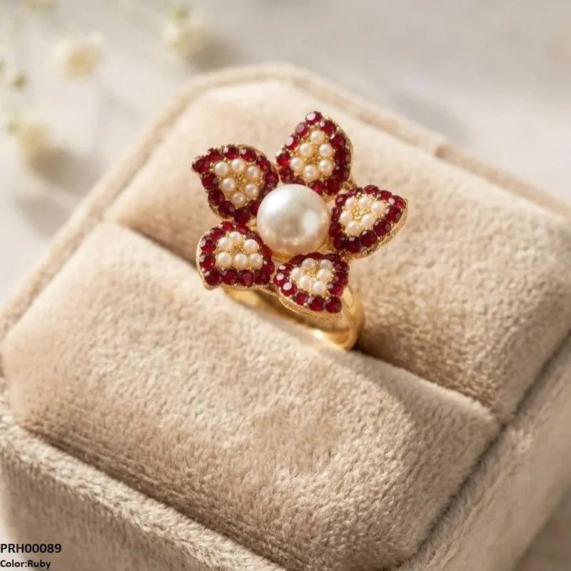 Flower Pearl Ring Adjustable