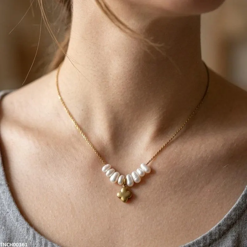 Stainless Steel Pearl Flower Necklace