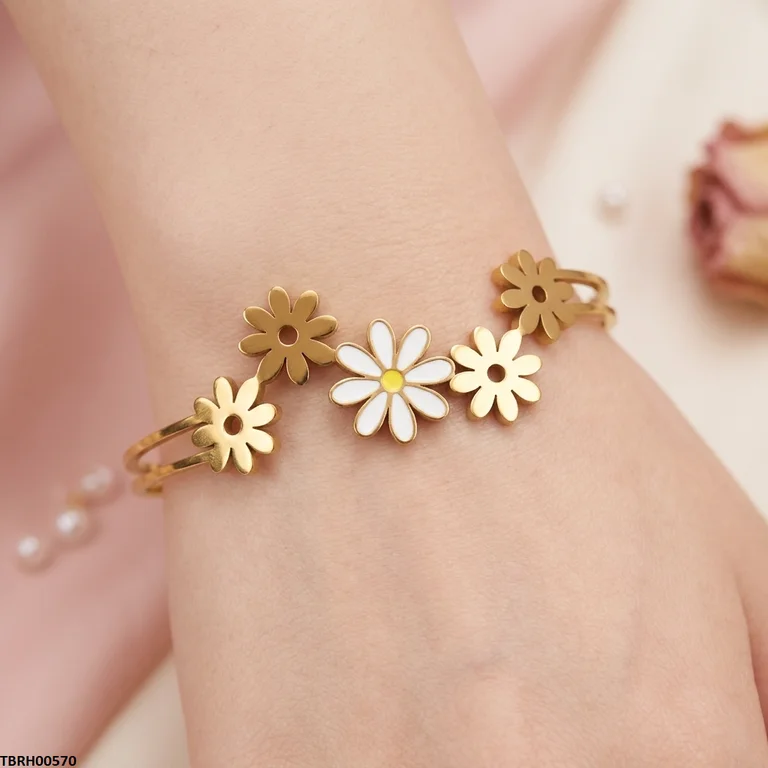 Bhs Double Flower Stainless Steel Bracelet Adjustable