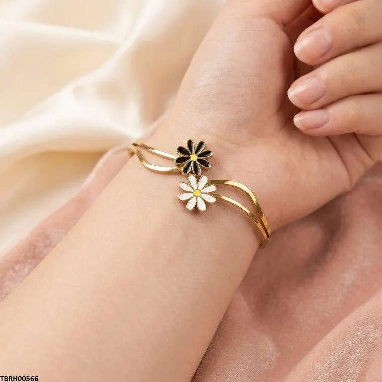 Bhs Double Flower Stainless Steel Bracelet Adjustable