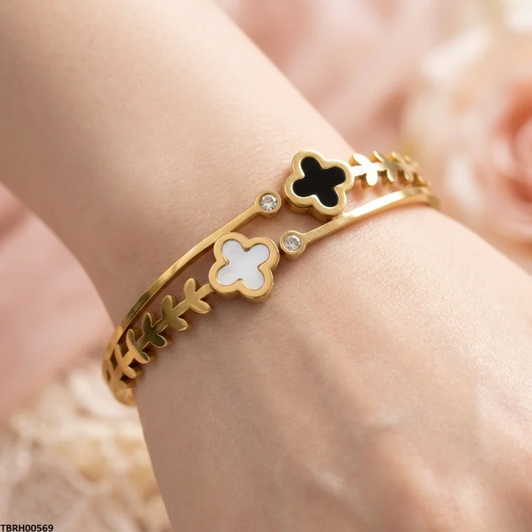 Bhs Clover Leaf Stainless Steel Bracelet Adjustable