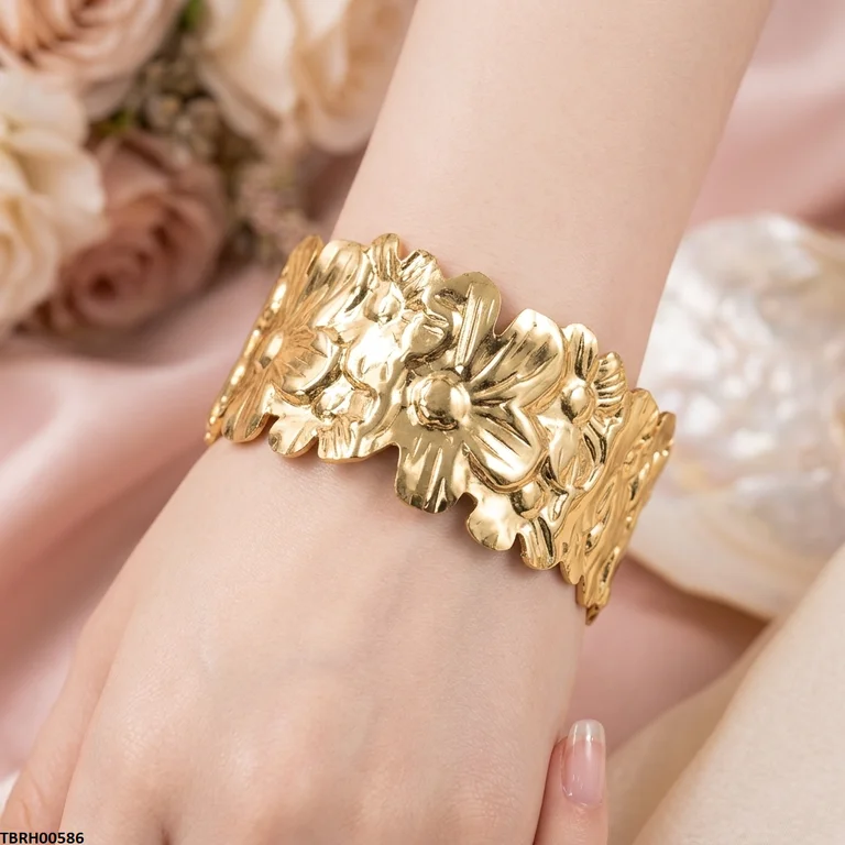 Bhs Flower Stainless Steel Cuff Bracelet Adjustable