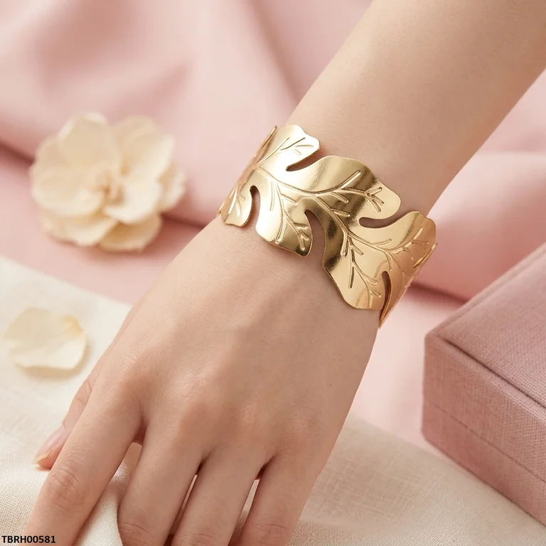 Bhs Leaf Stainless Steel Cuff Bracelet Adjustable