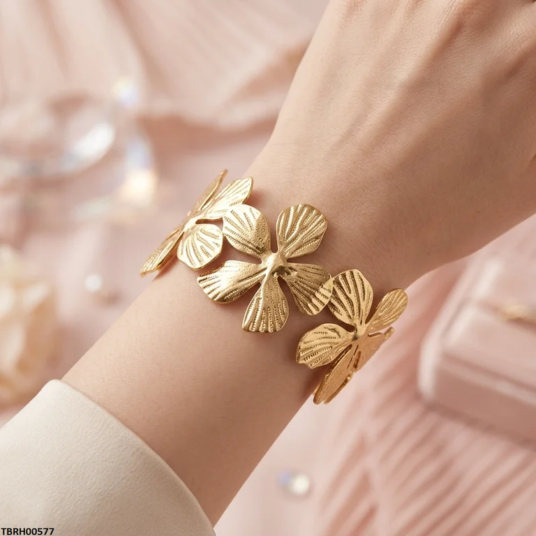 Bhs Flower Stainless Steel Bracelet Adjustable