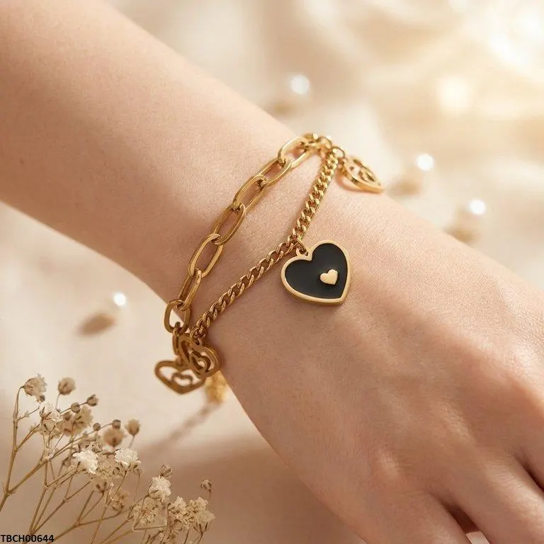 Bhs Heart Double Link Chain Stainless Steel Bracelet