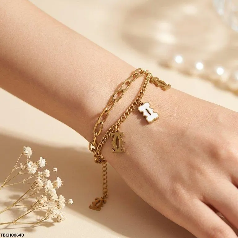 Bhs Link Double Chain Stainless Steel Bracelet