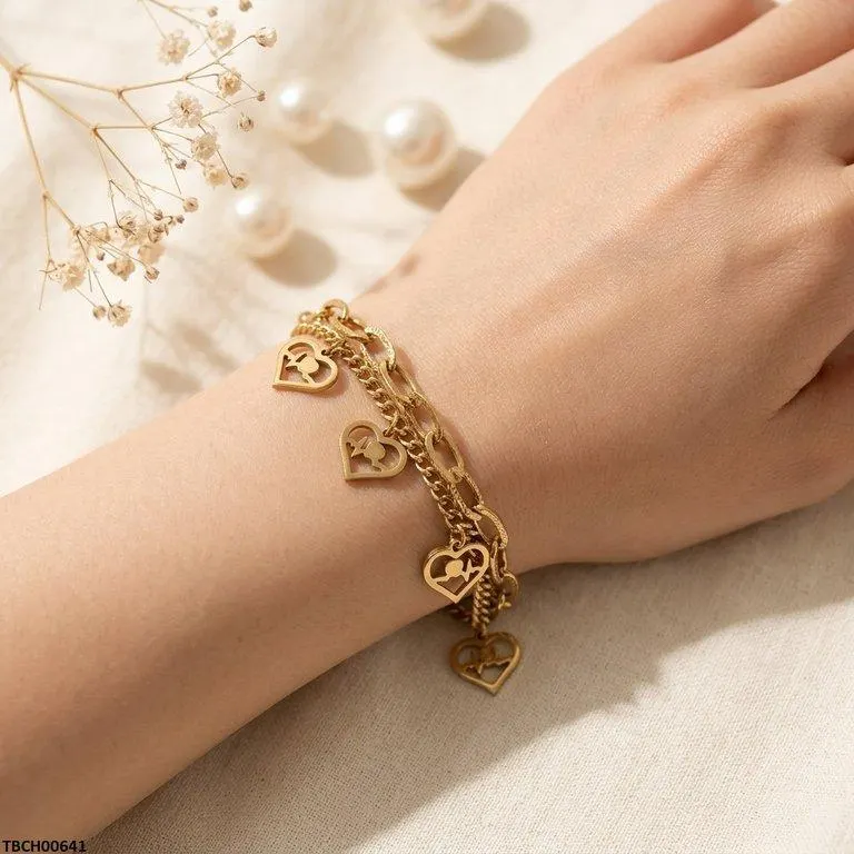 Bhs Heart Link Double Chain Stainless Steel Bracelet