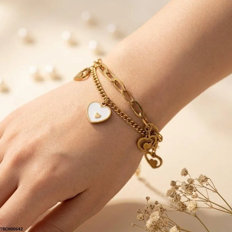 Bhs Double Heart Link Chain Stainless Steel Bracelet