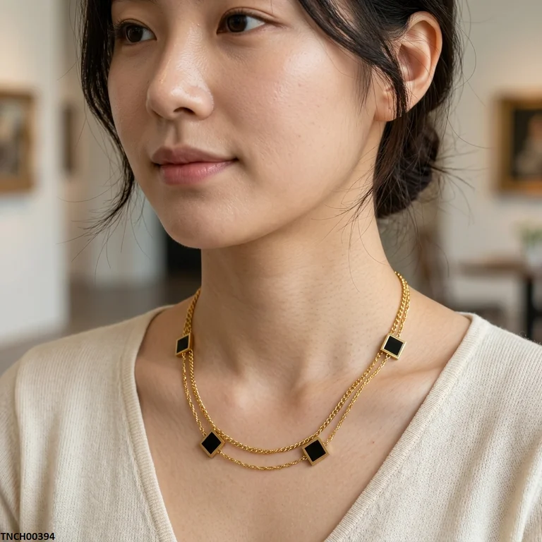 Bhs Square Double Link Chain Stainless Steel Necklace