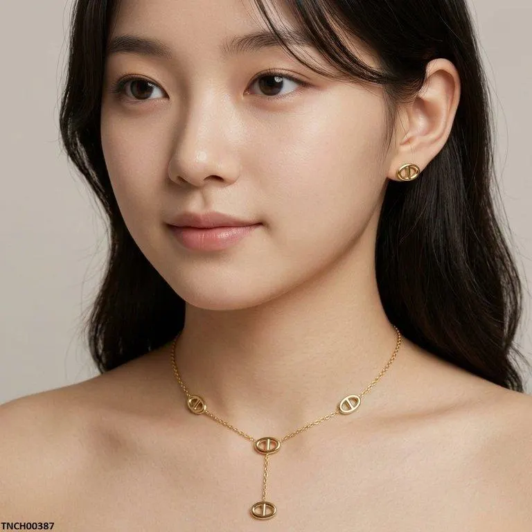 Bhs Oval Stainless Steel Necklace Set