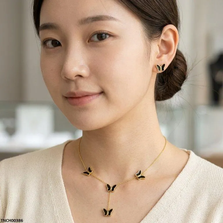 Bhs Butterfly Stainless Steel Necklace Set