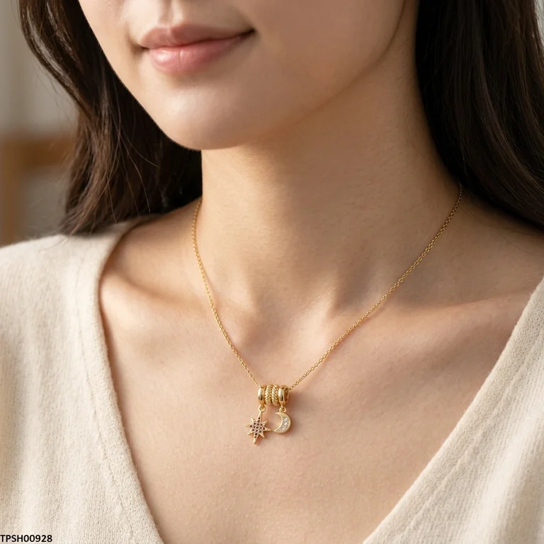 Bhs Moon Star Stainless Steel Zircon Stone Pendant