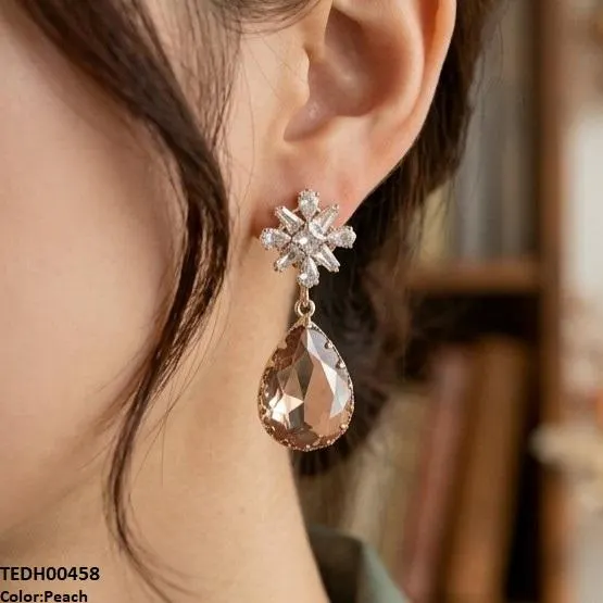 Flower/Tear Drop Zircon Earrings