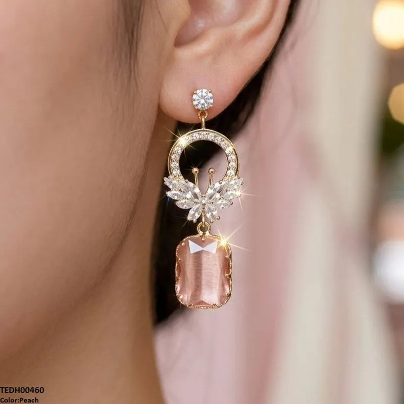Butterfly/Rectangle Drop Zircon Earrings