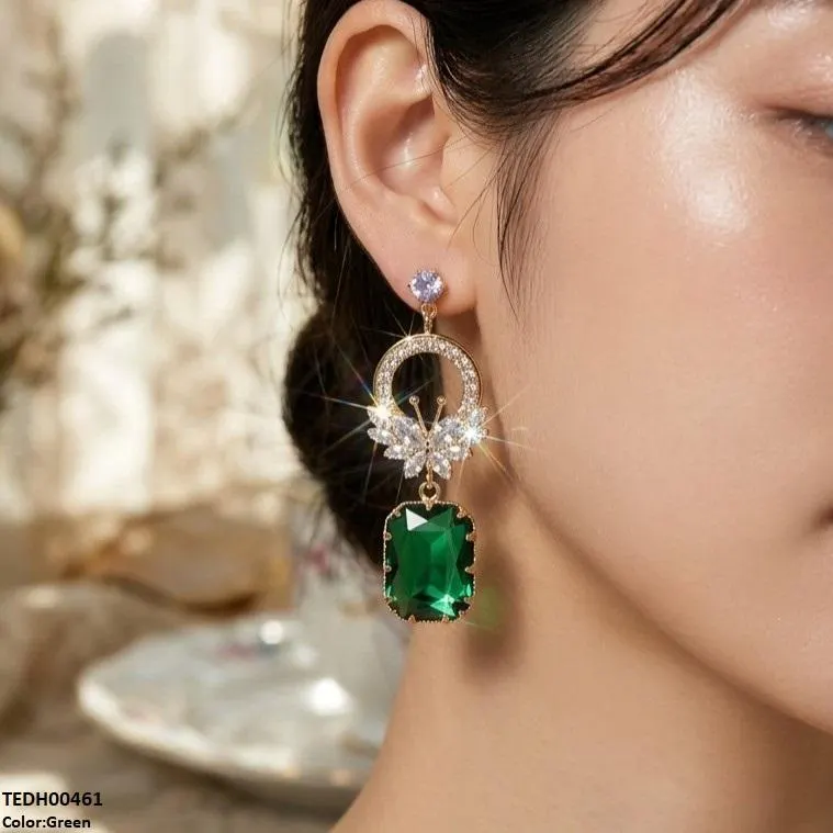 Butterfly/Rectangle Drop Zircon Earrings