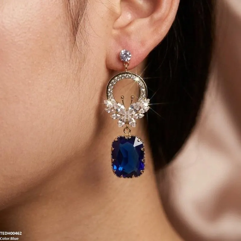 Butterfly/Rectangle Drop Zircon Earrings