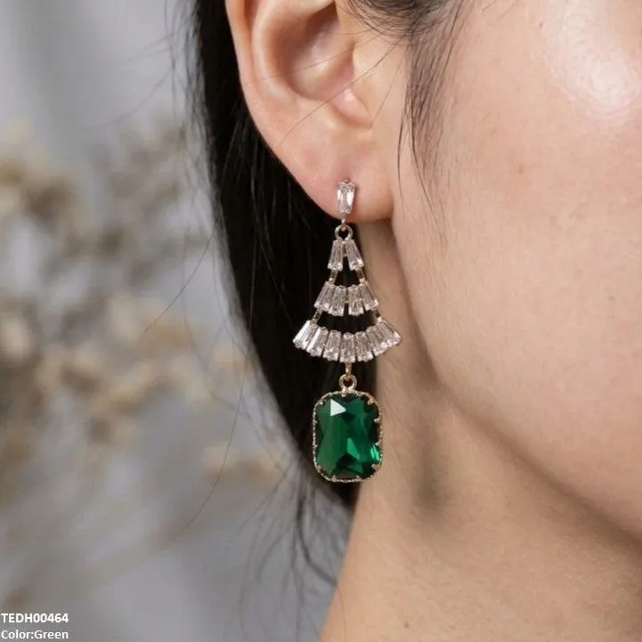 Rectangle Drop Zircon Earrings