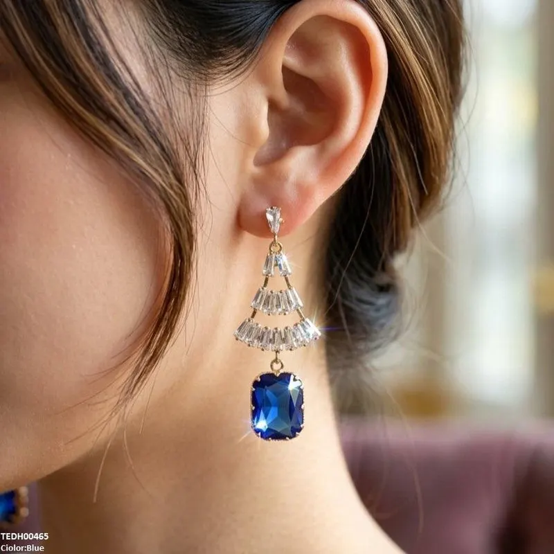 Rectangle Drop Zircon Earrings