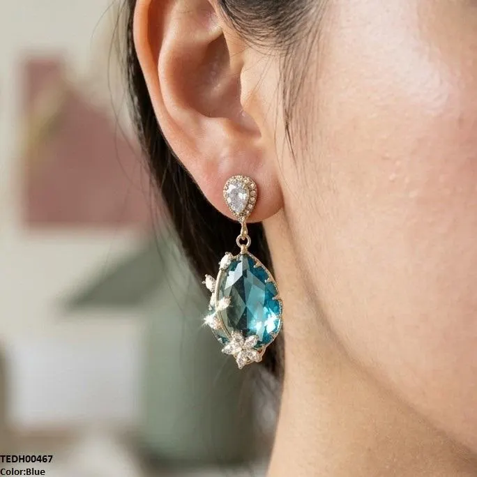 Flower/Double Tear Drop Zircon Earrings