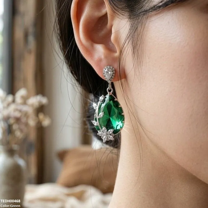Flower/Double Tear Drop Zircon Earrings