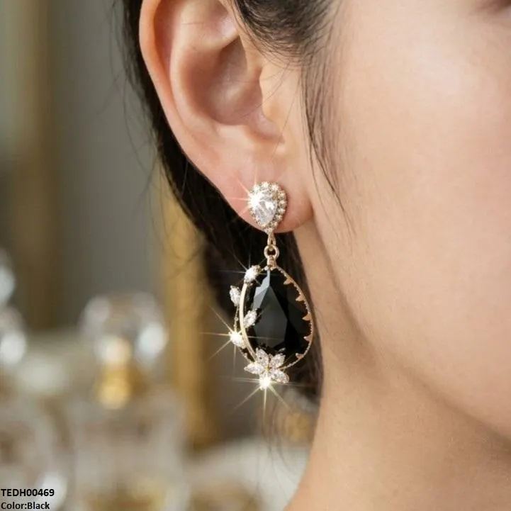 Flower/Double Tear Drop Zircon Earrings