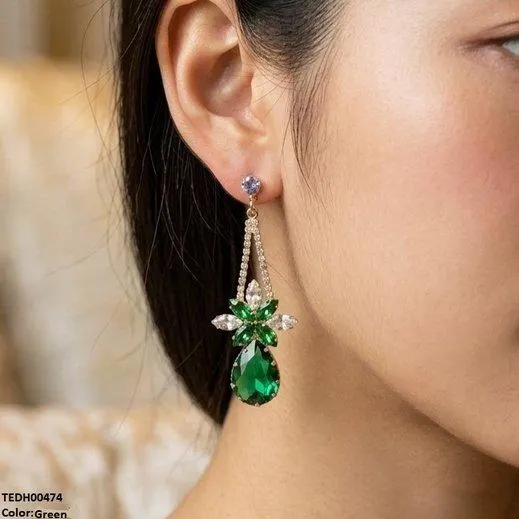 Flower/Tear Drop Zircon Earrings