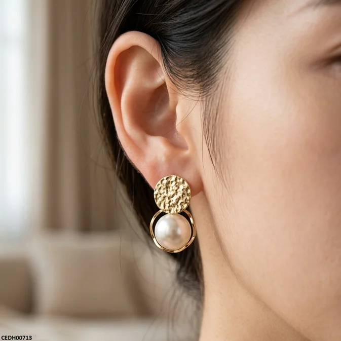 Coin Pearl Drop Earrings