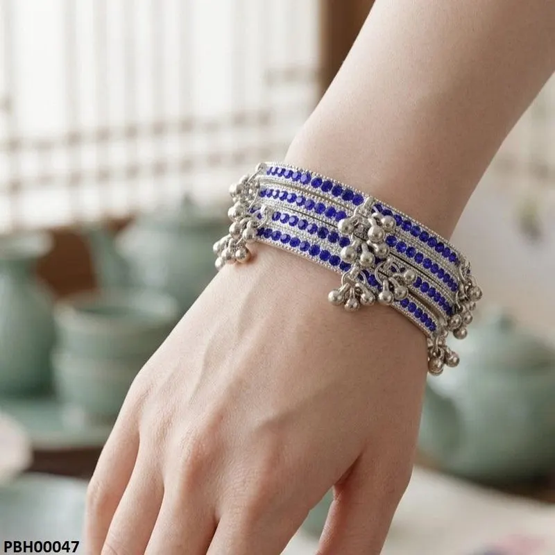 Azm Blue Stone Pearl Drop Kashmiri Bangles Set