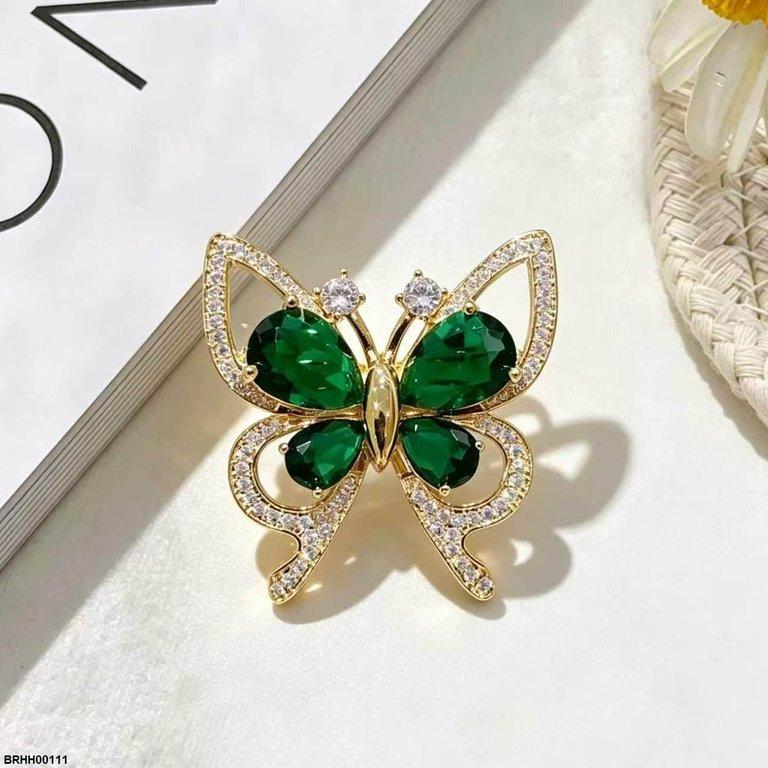 Emerald Stone Butterfly Zircon Broach