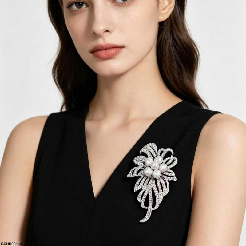 Ribbon Pearl Zircon Broach
