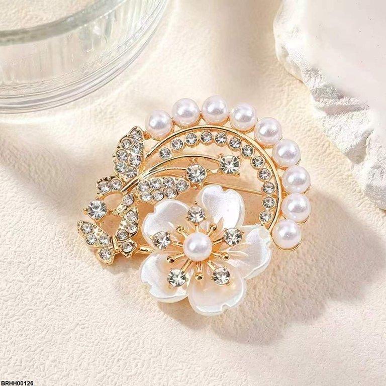 Butterfly/Pearl Flower Zircon Broach