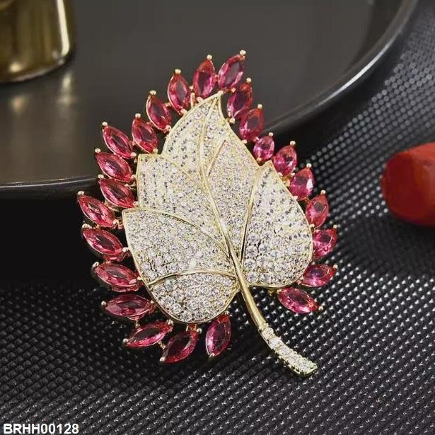 Maple Leaf Zircon Broach