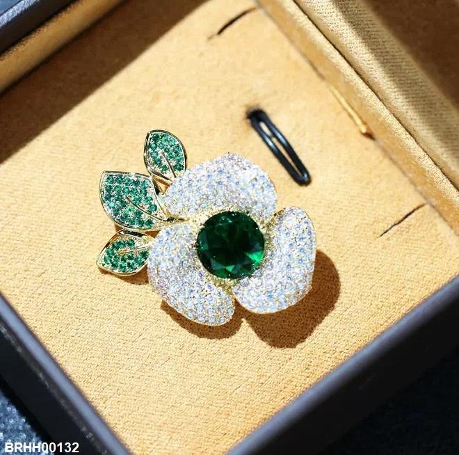 Round Stone Floral Flower Zircon Broach
