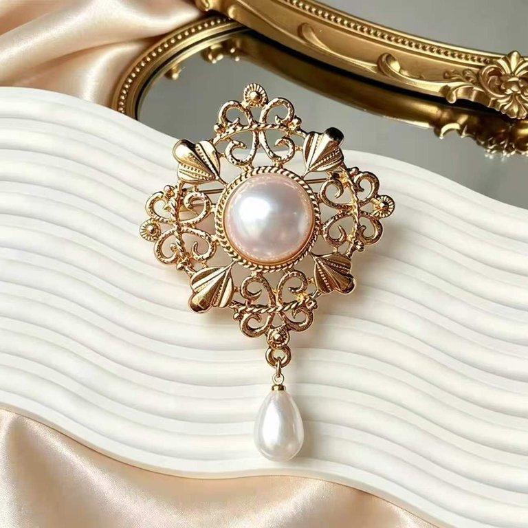 Filigree Pearl Drop Zircon Broach