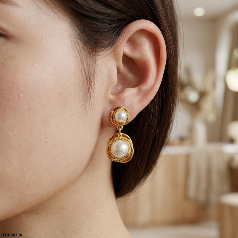 Stainless Steel Double Pearl Drop Earrings
