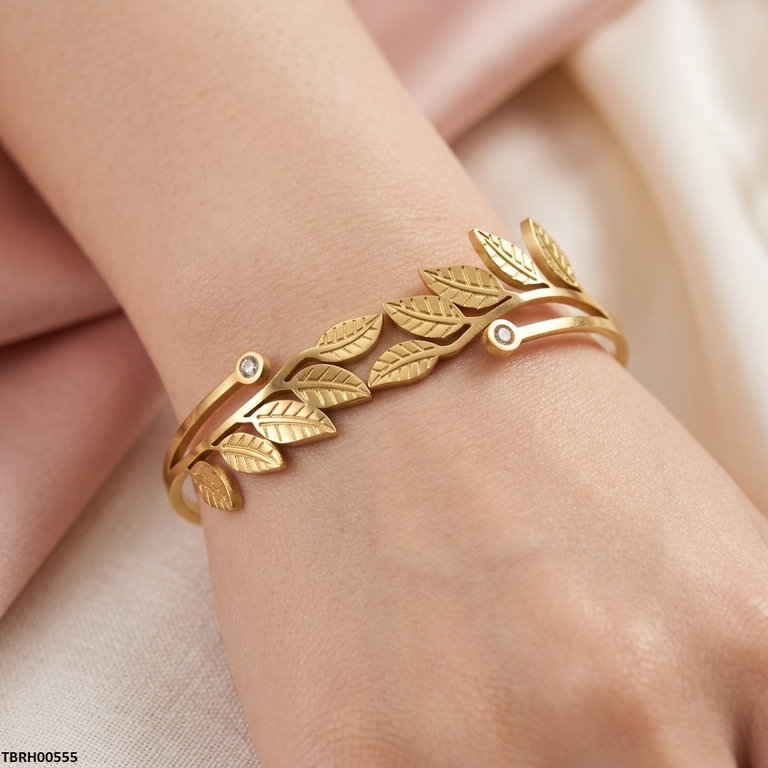 Bhs Round Leaf Stainless Steel Bracelet Adjustable