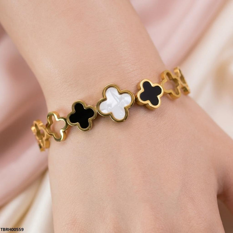 Bhs Round Clover Stainless Steel Bracelet Adjustable