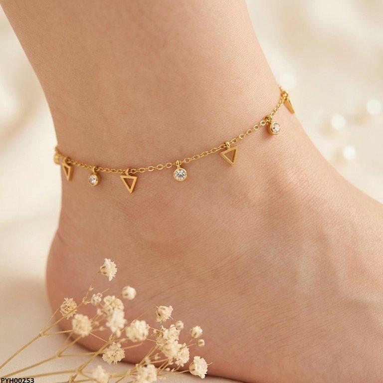 Bhs Stainless Steel Triangle/Round Drop Anklet