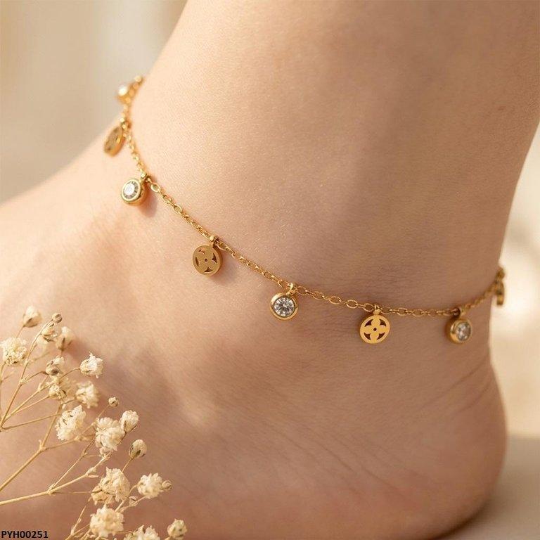 Bhs Stainless Steel Round/Flower Drop Anklet