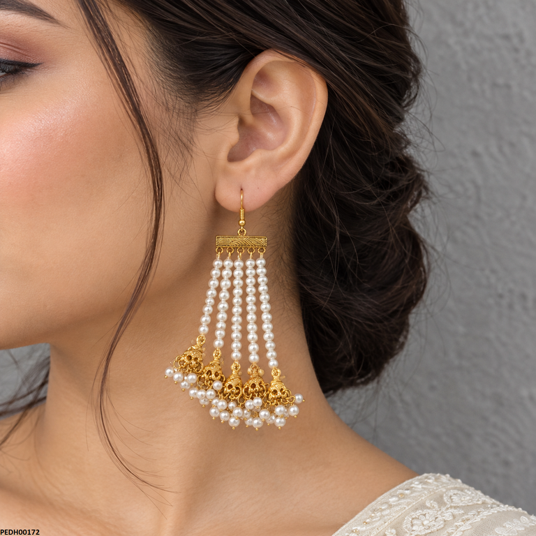 Pearl Layered Jhumki Drop Earrings