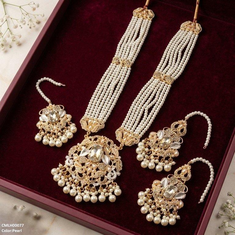 Rectangle Flower Pearl Drop Mala Set