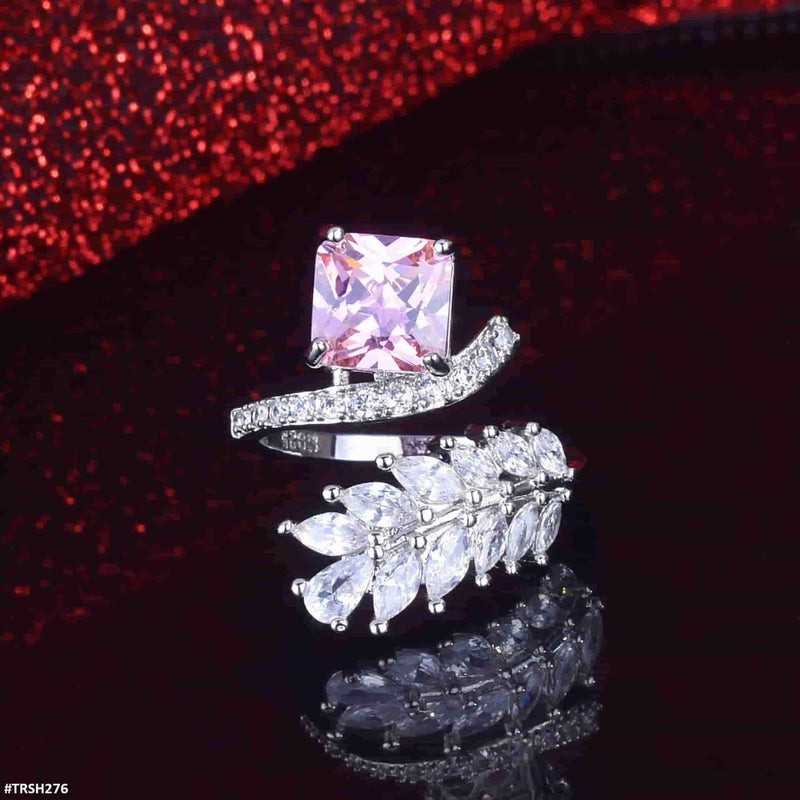 Pink Real Zircon Stone Leaf Ring Adjustable