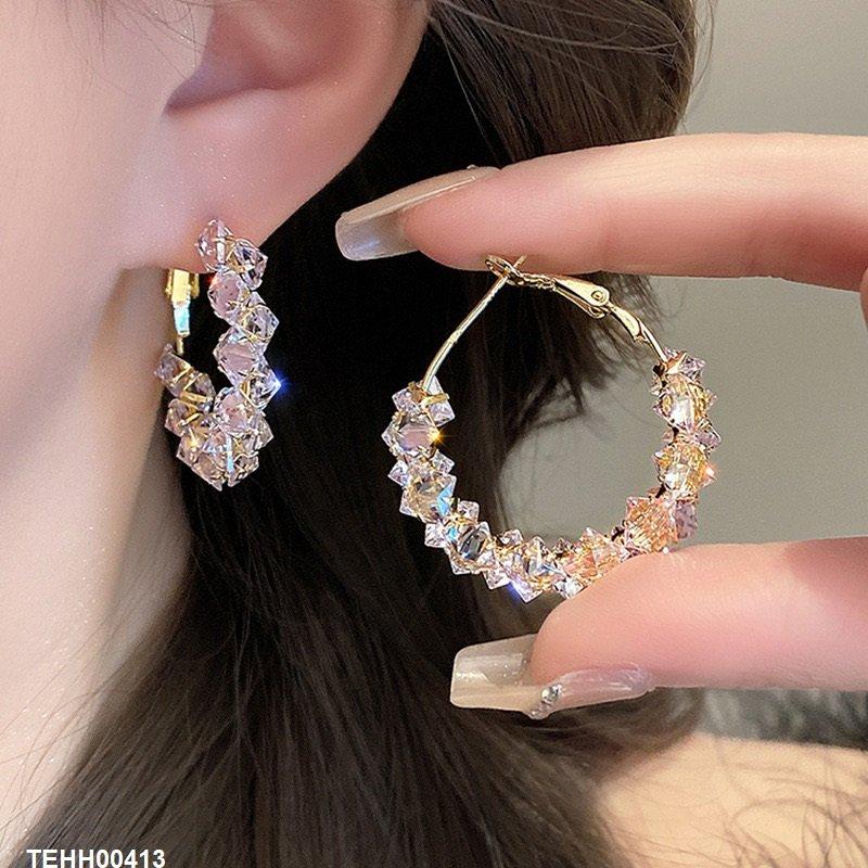 Square Stone Hoops Pair