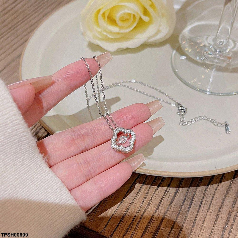 Round Clover Stone Pendant with Chain - Tpsh