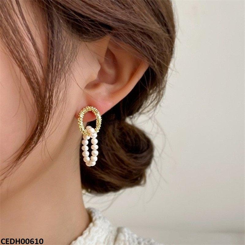 Jmn Duble Round Pearl Drop Earrings