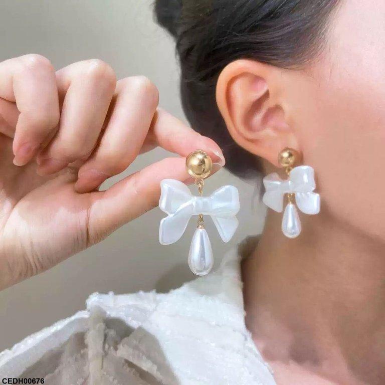 Bow Pearl Drop Earrings